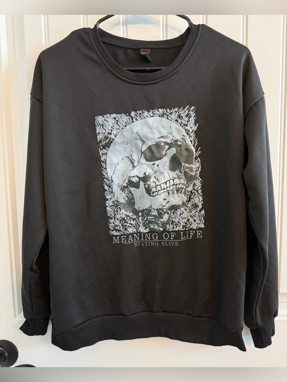 Black Sweatshirt with Skull Graphic "Meaning of Life" size adult small